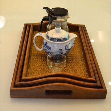 泰國實木質編織泰式藤編美容院托盤酒店會所茶盤三件套東南亞風格