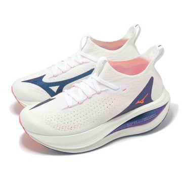 Mizuno 慢跑鞋 Neo Vista 2 女鞋 白 藍 厚底 回彈 波浪片 運動鞋 美津濃 J1GD2534-21