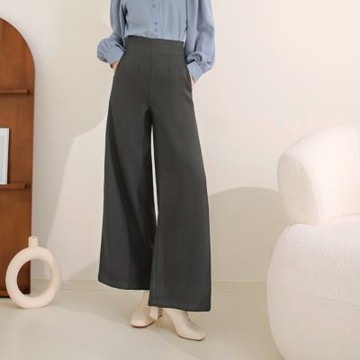 OB嚴選中大尺碼-不易皺質感純色落地寬褲《BA7011》
