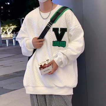 華夫格毛巾繡壓花衛衣男日系重磅cityboy外套胖子大碼圓領打底衫