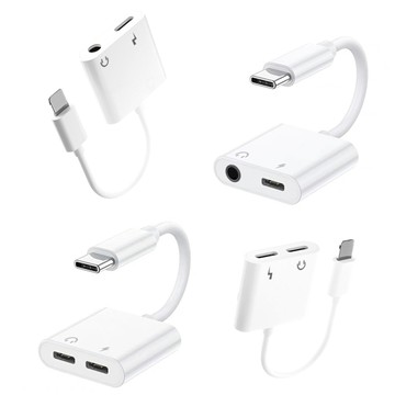音源線全品項 耳機二合一手機音源轉接頭 手機轉接3.5mm、L頭、Type-C耳機同時充電