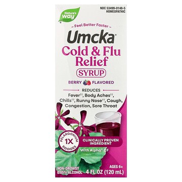 Nature's Way, Umcka®，着涼 + 流感緩解，6 歲以上，漿果味，4 液量盎司（120 毫升）