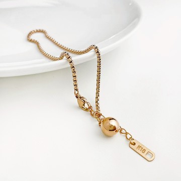 [鈦鋼.腳鍊] 盒子鏈圓珠吊墜腳鍊【UME】鈦鋼腳鍊/腳鍊/腳踝鍊/鍍18K金