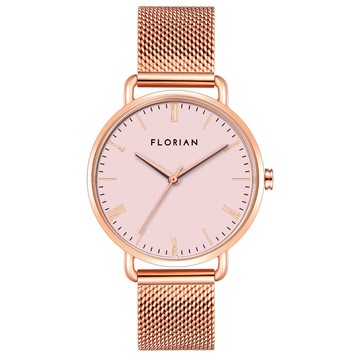 粉紅色錶盤 鋼網錶帶 經典36mm手錶 | 玫瑰金/銀