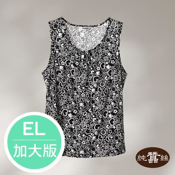 【岱妮蠶絲】純蠶絲42針110G女居家印花圓領無袖上衣-愛心禮物-深灰 / EL加大尺碼 (VWL2A301)