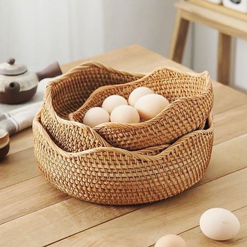 柳條筐、圓碗、保存水果、新鮮蔬菜、儲藏