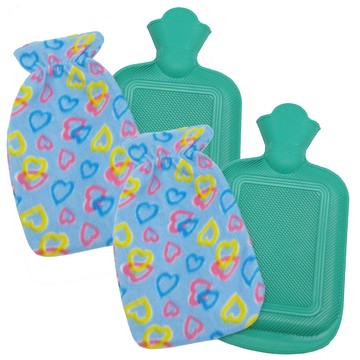 月陽時尚花紋小號冰熱兩用保暖水袋熱水袋送絨布套超值2入(00252)