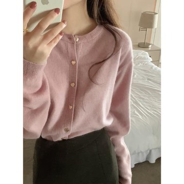 2025秋季新款粉色浣熊絨內搭針織開衫女軟糯慵懶風打底衫上衣外套