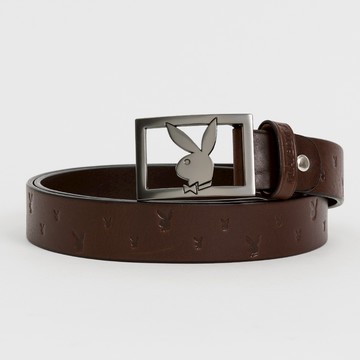 PLAYBOY - 兔頭金屬皮帶  皮帶系列 - 咖啡色