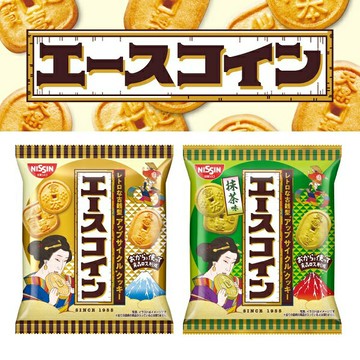 【江戶物語】日清 NISSIN 古錢幣餅乾 75g 原味/抹茶風味 硬幣造型薄餅 古錢幣造型餅乾 昭和懷舊零食 日本進口