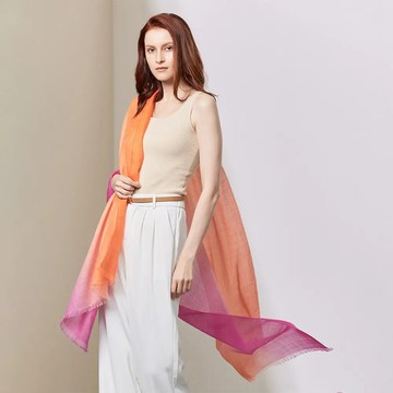秘魯羊駝蠶絲光暈披肩-夕陽橙/粉紫色