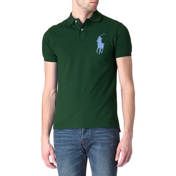 美國百分百【Ralph Lauren】Polo衫 RL 大馬 男衣 短袖 網眼 休閒衫 深綠 藍馬 S號 B004