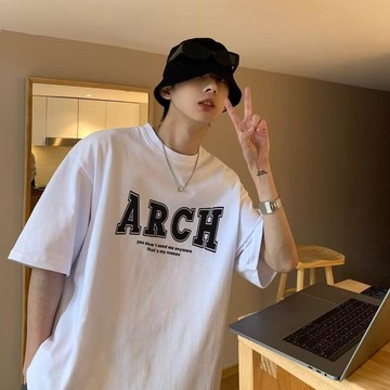 夏季美式白色t恤男短袖寬鬆百搭oversize半袖男衣服ins潮牌五分袖