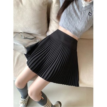 春秋jk設計感高腰百褶裙女大碼胖mm顯瘦百搭a字黑色短裙2025新款