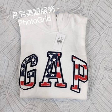 (口碑賣家)GAP 白色美國旗 帽T 連帽帽tee 女款女版 薄刷毛 美國正品 全新現貨秒發
