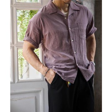 2024新品年輪洋服美式復古夏威夷古巴領襯衫襯衣休閑紳裝短袖夏