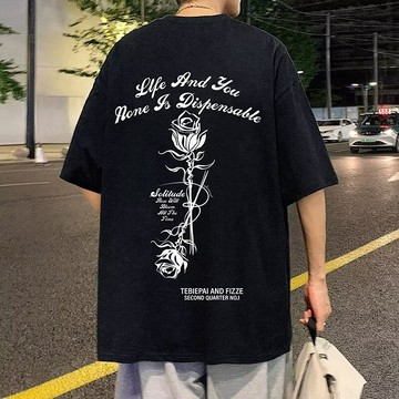 日系復古 男短袖t恤 男生 t恤 圓領 ins學院風 白色上衣 寬鬆 原宿風上衣 圓領 100%純棉 短袖男