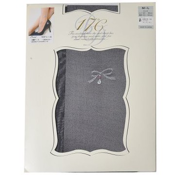 17℃ 日本製左腳踝優雅蝴蝶結裝飾造型圖騰花紋褲襪(黑色/M-L)