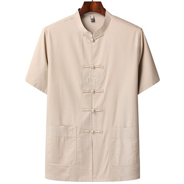 唐裝上衣短袖漢服-薄款寬鬆刺繡天絲男外套3色74fo6【獨家進口】【米蘭精品】