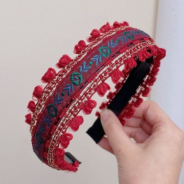 北疆部落 ~民族風 刺繡 花朵 髮箍 波西米亞 壓發 寬邊 頭箍 女 新款 盤發器