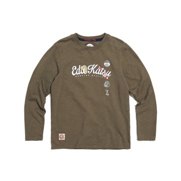 江戶勝 日系 男裝 草寫童玩厚長袖T恤(中灰色) #上衣
