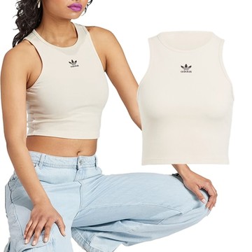 Adidas Rib Tank 女款 白色 休閒 穿搭 造型 短版 圓領 羅紋 背心 IJ8257