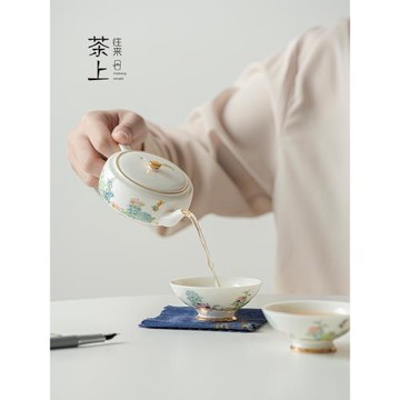 白瓷快客杯一壺二杯精致茶壺便攜露營旅行茶具陶瓷茶杯套裝新中式
