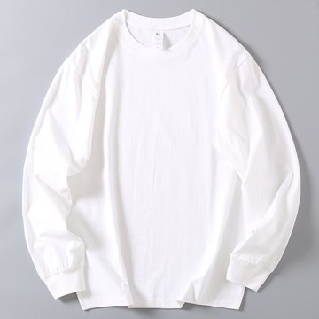 外貿出口尾貨復古基礎純色長袖T恤男春秋體恤圓領重磅全棉打底衫