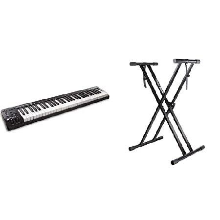 M-Audio Keystation 61 MK3 Compact Semi-Weighted 61-Key USB-Powered MIDI Keyboard Controller ＆ RockJam Xfinity Heavy-Duty, Double-X, Pre-Assembled,