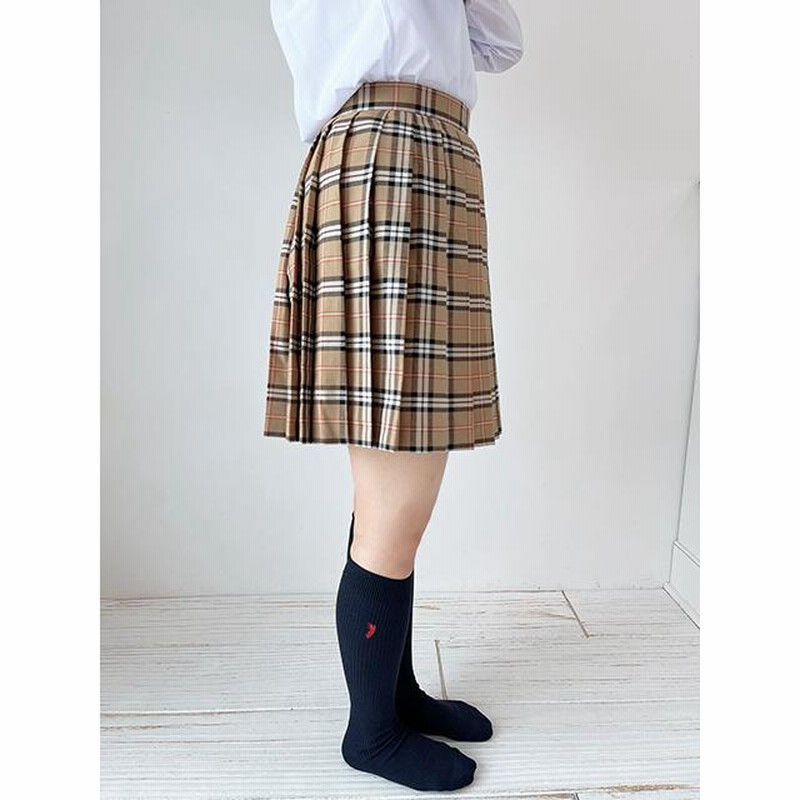 40cm丈 ウエスト60〜85cm No.8806 チェック柄 ベージュ プリーツ