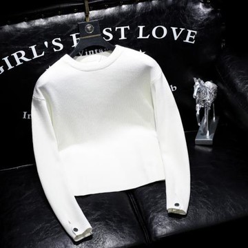 秋冬季新款長袖圓領毛衣男士簡約歐貨輕奢男裝針織純色修身打底衫