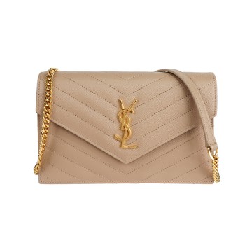 YSL V紋荔枝皮金釦小款WOC 斜背包(深米色) 742920 BOW01 2721