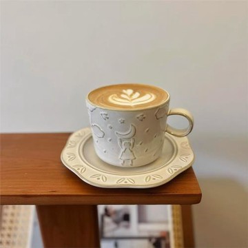 星辰童話日式浮雕咖啡杯碟下午茶杯碟拿鐵咖啡杯拉花杯子