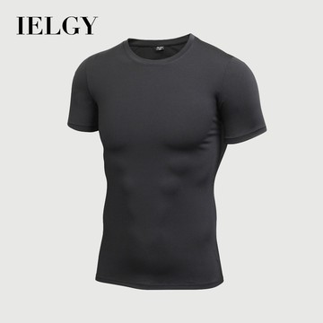 IELGY T恤緊身衣男士健身運動跑步速乾短袖彈力衣直筒
