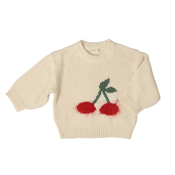 akachan honpo - 針織休閒上衣-緹花-米白色