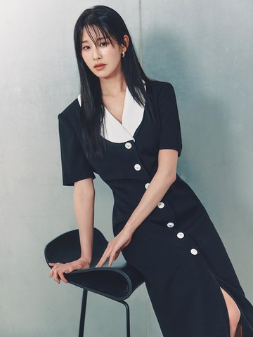 Demi / Detachable Contrast Collar Maxi Dress