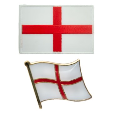 A-ONE 匯旺 英格蘭國旗刺繡 + 國旗別針 DIY國旗刺繡徽章 8x5cm 15mmx12mm 台灣製  白色 + 紅色  英格蘭國旗 白色 + 紅色