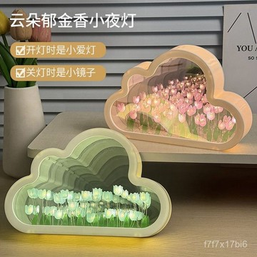 🔥臺灣出貨🔥雲朵鏡子鬱金香花海小夜燈DIY手工製作生日禮物送女生閨蜜有意義