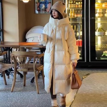 【米蘭精品】真羽絨90%鴨絨羽絨外套夾克-長款加厚連帽寬鬆保暖過膝女夾克3色74jx81