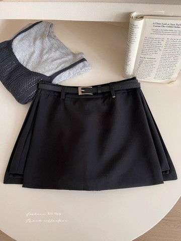 BAi白媽媽 西裝短褲裙／防走光配腰帶 時尚百搭－【350563】