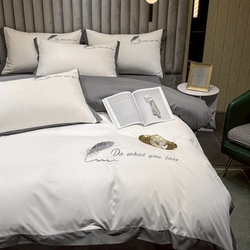 床上床單冰絲四件套夏季被套北歐風ins夏天簡約男生裸睡床笠灰色4