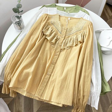 JNC系列新款別致上衣韓風chic潮流甜美氣質寬松顯瘦蕾絲長袖襯衫A