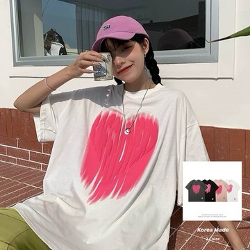 [HYC] 韓國 立體發泡 愛心溶解 愛心 發泡棉 印花 短袖 T恤 男女 情侶 百搭 INS風 寬鬆 上衣 韓國男裝