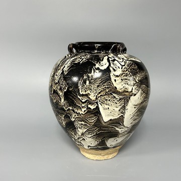 唐窯變黑釉四繫罐