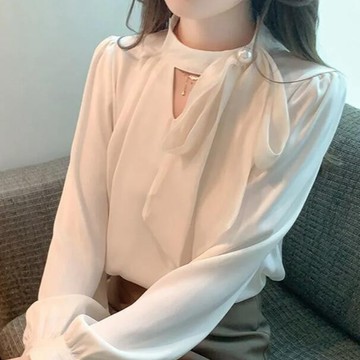 胖胖美依 上衣 長袖襯衣 雪紡衫 中大尺寸 S-3XL 新款法式長袖雪紡襯衫襯衣氣質百搭減齡上衣-9175.