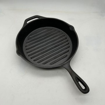 鑄鐵圓形條紋煎鍋 牛排煎盤牛扒煎鍋平底鍋 25cm帶副把手一體煎鍋