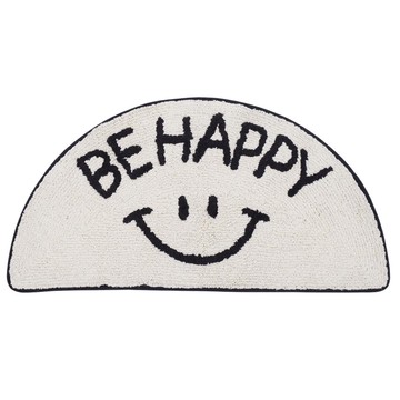 日本 TOMO - 短絨吸水印花腳踏墊/地墊-半月型微笑-白 (約35×70cm)