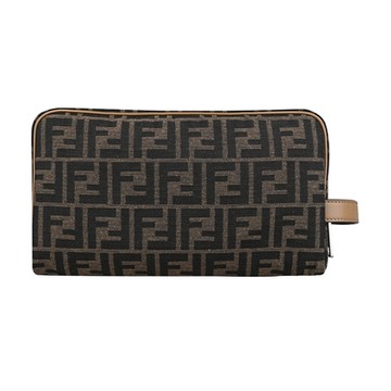 FENDI 經典大FF緹花布手拿包(棕)