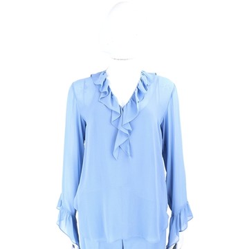 Max Mara Albatro 荷葉細節藍色真絲上衣(附內襯)