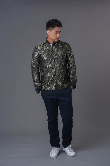 中式雙面唐裝褸(黑金色龍織錦/ 黑色)|香港設計|休閑|經典|撞色